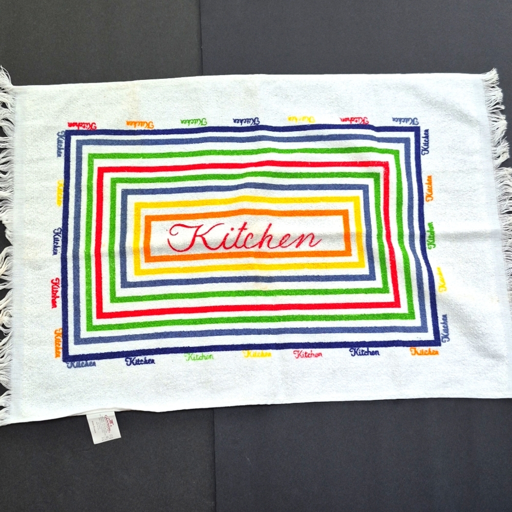 Vintage Cannon Rainbow Multicolor Kitchen Towel with Fringe 80s 90s